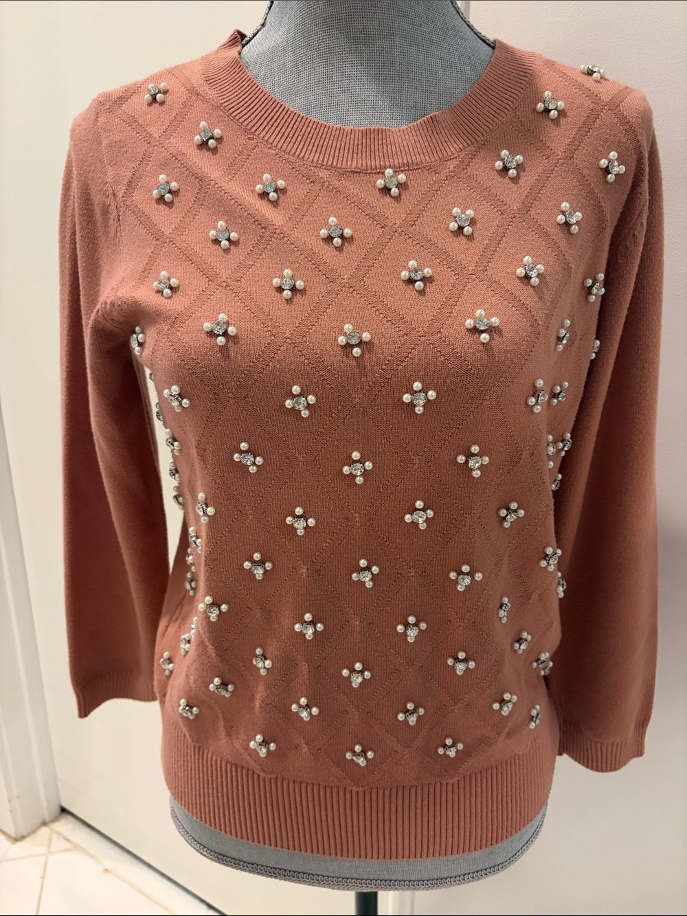 Liv Milano Women's Embellished Crewneck Sweater - Dusty Rose